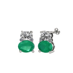 Thea Küpe - Swarovski, kök zümrüt ve pırlanta 18 ayar beyaz altın küpe (0.072 karat) #42hfok