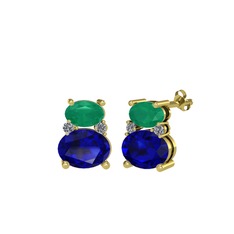 Thea Küpe - Kök zümrüt, lab safir ve pırlanta 18 ayar altın küpe (0.072 karat) #56d237