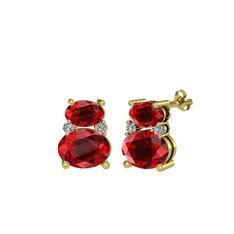 Garnet ve beyaz zirkon 18 ayar altın küpe