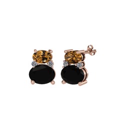 Thea Küpe - Dumanlı kuvars, siyah zirkon ve pırlanta 925 ayar rose altın kaplama gümüş küpe (0.072 karat) #5i16o9