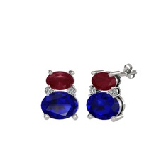 Kök yakut, lab safir ve swarovski 14 ayar beyaz altın küpe