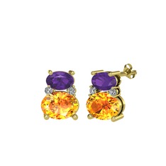 Thea Küpe - Ametist, sitrin ve swarovski 18 ayar altın küpe #5rj60a