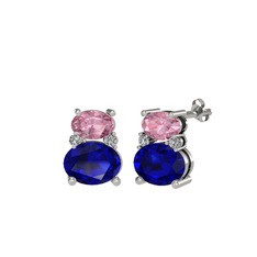 Thea Küpe - Pembe kuvars, lab safir ve swarovski 18 ayar beyaz altın küpe #62iai3