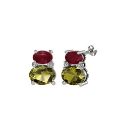 Thea Küpe - Kök yakut, peridot ve swarovski 18 ayar beyaz altın küpe #6cps4v