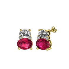 Beyaz zirkon ve rodolit garnet 8 ayar altın küpe