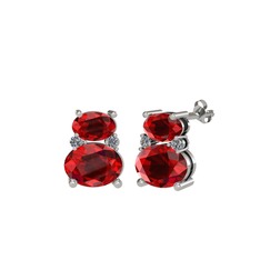 Garnet ve pırlanta 8 ayar beyaz altın küpe (0.072 karat)