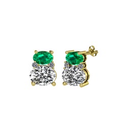 Yeşil kuvars, beyaz zirkon ve pırlanta 925 ayar altın kaplama gümüş küpe (0.072 karat)