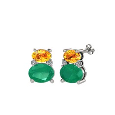 Thea Küpe - Sitrin, kök zümrüt ve swarovski 14 ayar beyaz altın küpe #90cbkp