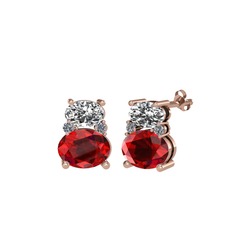 Thea Küpe - Swarovski, garnet ve pırlanta 8 ayar rose altın küpe (0.072 karat) #9i7206
