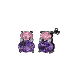 Thea Küpe - Pembe kuvars, ametist ve swarovski 925 ayar siyah rodyum kaplama gümüş küpe #9m260p