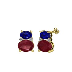 Thea Küpe - Lab safir, kök yakut ve swarovski 14 ayar altın küpe #9n8b6r