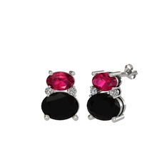 Rodolit garnet, siyah zirkon ve beyaz zirkon 18 ayar beyaz altın küpe