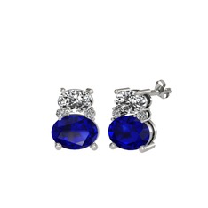 Thea Küpe - Swarovski ve lab safir 8 ayar beyaz altın küpe #a27bsk