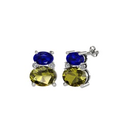 Thea Küpe - Lab safir, peridot ve swarovski 8 ayar beyaz altın küpe #aqgoxh