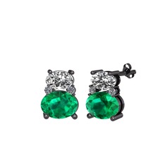 Thea Küpe - Swarovski, yeşil kuvars ve pırlanta 925 ayar siyah rodyum kaplama gümüş küpe (0.072 karat) #at6w0d