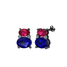 Thea Küpe - Rodolit garnet, lab safir ve pırlanta 925 ayar siyah rodyum kaplama gümüş küpe (0.072 karat) #azbb63