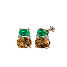 Thea Küpe - Yeşil kuvars, dumanlı kuvars ve swarovski 14 ayar rose altın küpe #b76l2u