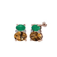 Thea Küpe - Kök zümrüt, dumanlı kuvars ve swarovski 8 ayar rose altın küpe #b8ck99