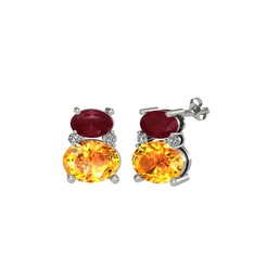 Kök yakut, sitrin ve swarovski 925 ayar gümüş küpe