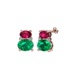 Thea Küpe - Rodolit garnet, yeşil kuvars ve swarovski 14 ayar rose altın küpe #cd6avt