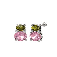 Thea Küpe - Peridot, pembe kuvars ve beyaz zirkon 18 ayar beyaz altın küpe #cwzjhf