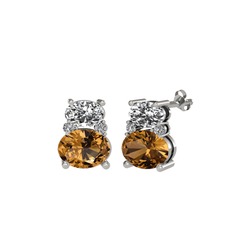 Thea Küpe - Beyaz zirkon, dumanlı kuvars ve swarovski 14 ayar beyaz altın küpe #d385l2