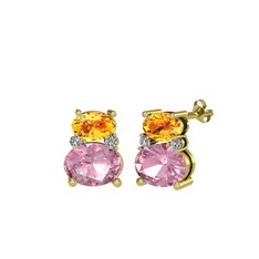 Thea Küpe - Sitrin, pembe kuvars ve swarovski 925 ayar altın kaplama gümüş küpe #e3cl2k