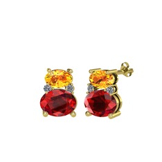 Sitrin, garnet ve pırlanta 8 ayar altın küpe (0.072 karat)