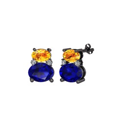 Thea Küpe - Sitrin, lab safir ve swarovski 925 ayar siyah rodyum kaplama gümüş küpe #eatzhi
