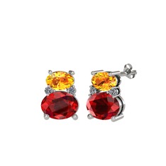 Thea Küpe - Sitrin, garnet ve pırlanta 925 ayar gümüş küpe (0.072 karat) #eusupg