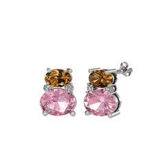 Thea Küpe - Dumanlı kuvars, pembe kuvars ve swarovski 925 ayar gümüş küpe #ewp3oc