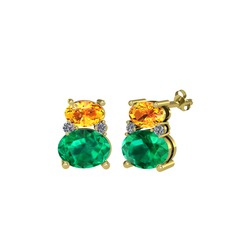 Thea Küpe - Sitrin, yeşil kuvars ve pırlanta 925 ayar altın kaplama gümüş küpe (0.072 karat) #f2mxvq