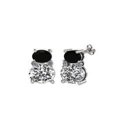 Siyah zirkon, swarovski ve pırlanta 14 ayar beyaz altın küpe (0.072 karat)