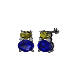 Thea Küpe - Peridot, lab safir ve swarovski 925 ayar siyah rodyum kaplama gümüş küpe #fro3c5