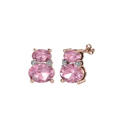 Pembe kuvars ve beyaz zirkon 8 ayar rose altın küpe