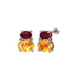 Thea Küpe - Kök yakut, sitrin ve pırlanta 8 ayar rose altın küpe (0.072 karat) #gpl9zq