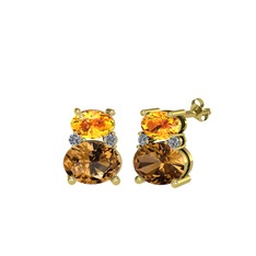 Sitrin, dumanlı kuvars ve pırlanta 925 ayar altın kaplama gümüş küpe (0.072 karat)