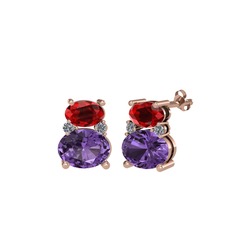 Thea Küpe - Garnet, ametist ve pırlanta 18 ayar rose altın küpe (0.072 karat) #haufkb