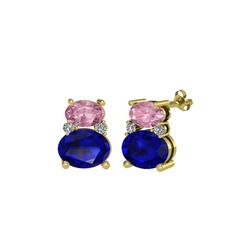 Thea Küpe - Pembe kuvars, lab safir ve swarovski 925 ayar altın kaplama gümüş küpe #hfb78o