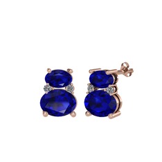 Lab safir ve pırlanta 925 ayar rose altın kaplama gümüş küpe (0.072 karat)