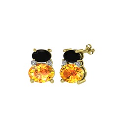 Siyah zirkon, sitrin ve swarovski 18 ayar altın küpe