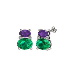 Thea Küpe - Ametist, yeşil kuvars ve swarovski 18 ayar beyaz altın küpe #hu5dlz