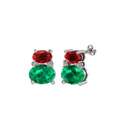 Garnet, yeşil kuvars ve beyaz zirkon 14 ayar beyaz altın küpe