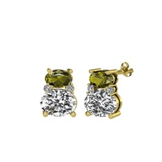 Peridot ve beyaz zirkon 8 ayar altın küpe