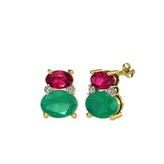 Thea Küpe - Rodolit garnet, kök zümrüt ve swarovski 18 ayar altın küpe #ihemxf