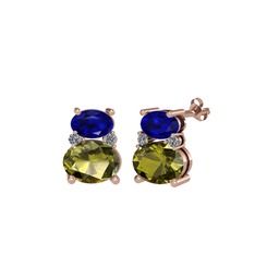 Thea Küpe - Lab safir, peridot ve pırlanta 8 ayar rose altın küpe (0.072 karat) #iselc3