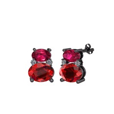 Thea Küpe - Rodolit garnet, garnet ve pırlanta 925 ayar siyah rodyum kaplama gümüş küpe (0.072 karat) #j115yn