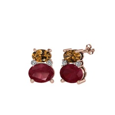 Dumanlı kuvars, kök yakut ve beyaz zirkon 925 ayar rose altın kaplama gümüş küpe