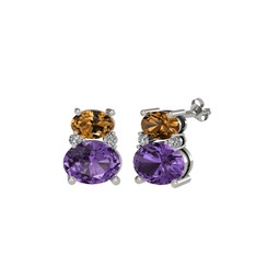 Dumanlı kuvars, ametist ve swarovski 925 ayar gümüş küpe