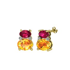 Thea Küpe - Rodolit garnet, sitrin ve beyaz zirkon 14 ayar altın küpe #jn2qvo